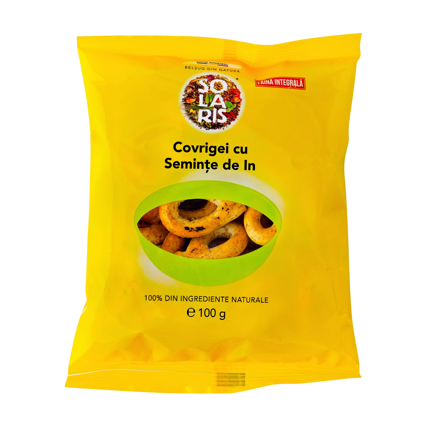 Covrigei din faina integrala si seminte de in, 100 g, Solaris
