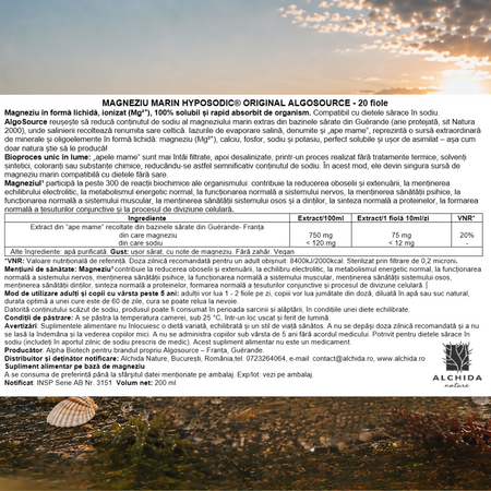Magneziu marin hyposodic original, 20 fiole, Algosource 812023