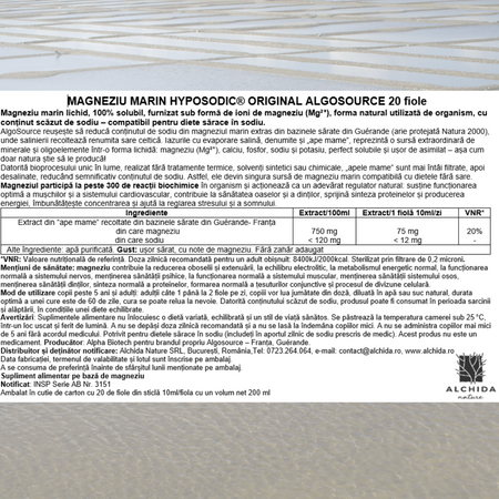 Magneziu marin hyposodic original, 20 fiole, Algosource 758670