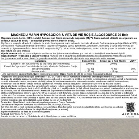 Magneziu marin hyposodic si vita de vie rosie, 20 fiole, AlgoSource 758657