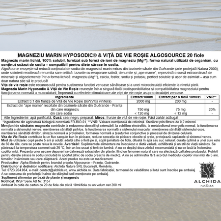 Magneziu marin hyposodic si vita de vie rosie, 20 fiole, AlgoSource 758657