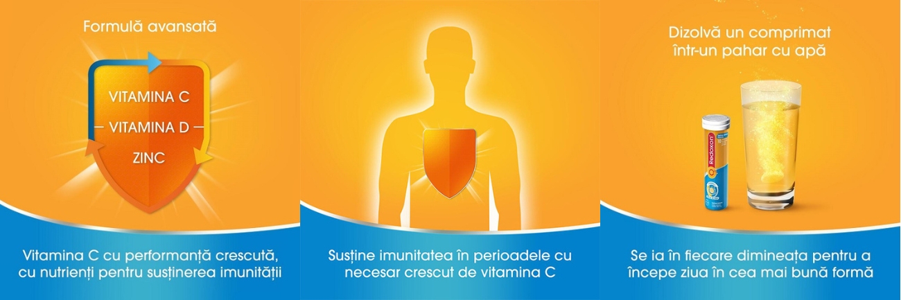 Redoxon Triple Action cu vitamina C D si Zinc pentru imunitate