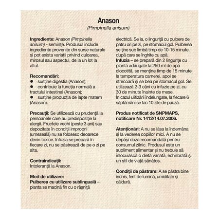 Ceai de Anason, 50g, Dacia Plant 791198