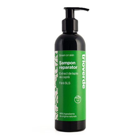 Sampon reparator pentru par uscat si degradat cu extract de lapte de capra, 250 ml, Trio Verde