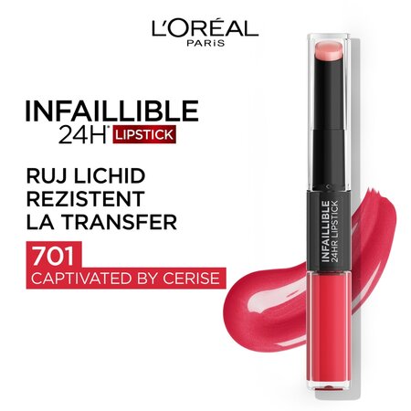 Ruj lichid rezistent la transfer Infaillible 24H, 701 Captivated by Cerise, 5.6 ml, Loreal Paris 551664