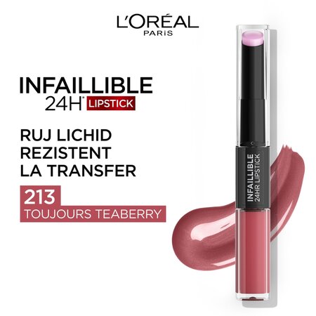 Ruj lichid rezistent la transfer Infaillible 24H, 213 Toujours Teaberry, 5.6 ml, Loreal Paris 551670