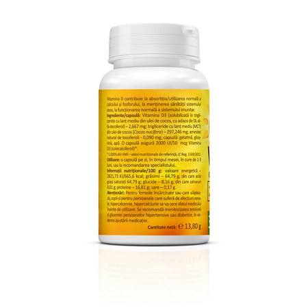 Super Vitamin D3 cu ulei de cocos, 2000 UI, 30 capsule, Zenyth 771852