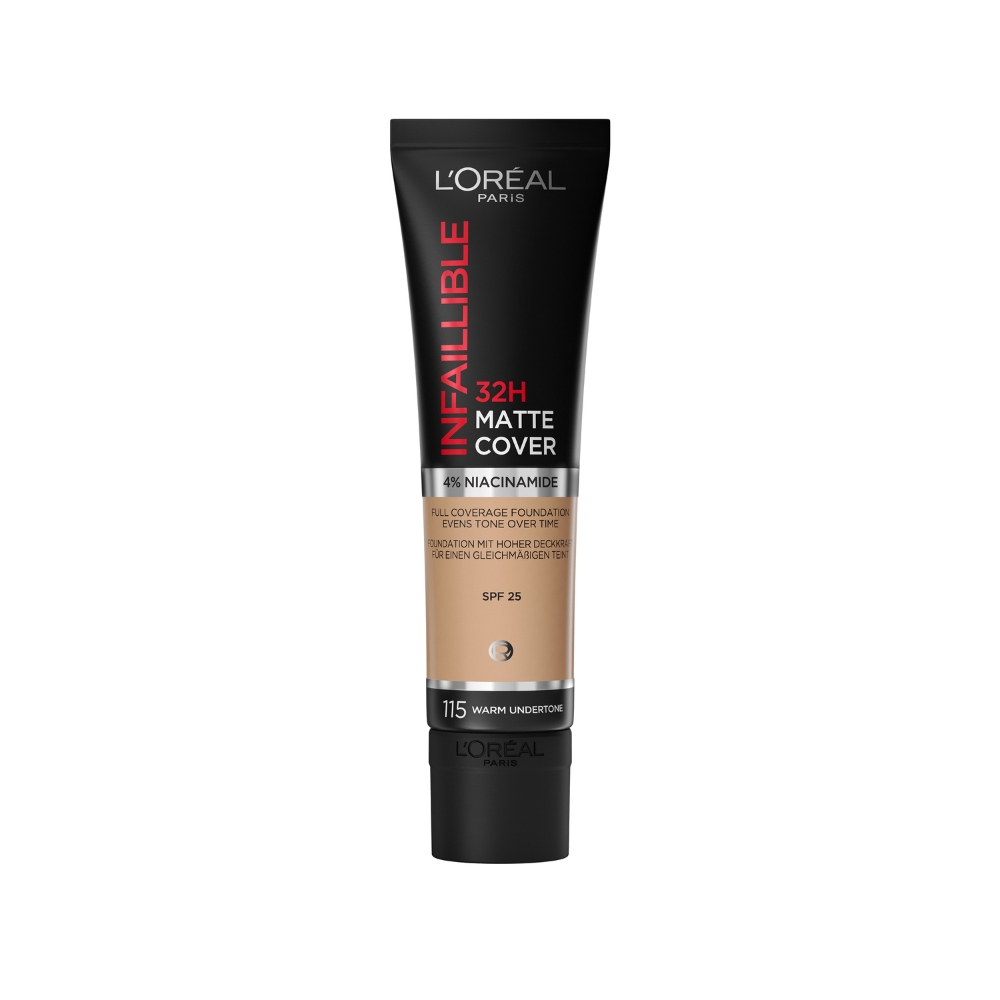 Fond de ten mat Infaillible 32H Matte Cover, 115 Warm Undertone, 30 ml, Loreal Paris