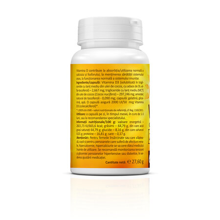 Super Vitamin D3 cu ulei de cocos, 2000 UI, 60 capsule, Zenyth 771847