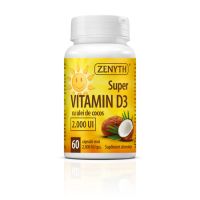 Super Vitamin D3 cu ulei de cocos, 2000 UI, 60 capsule, Zenyth