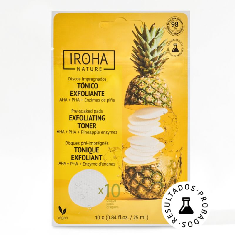 Dischete exfoliante pentru fata cu 1% AHA 1% PHA si ananas, 10 buc, Iroha