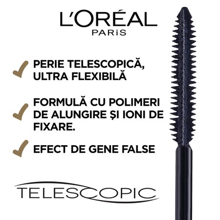 Mascara pentru alungire extrema Telescopic, Black, 8 ml, Loreal Paris 551935