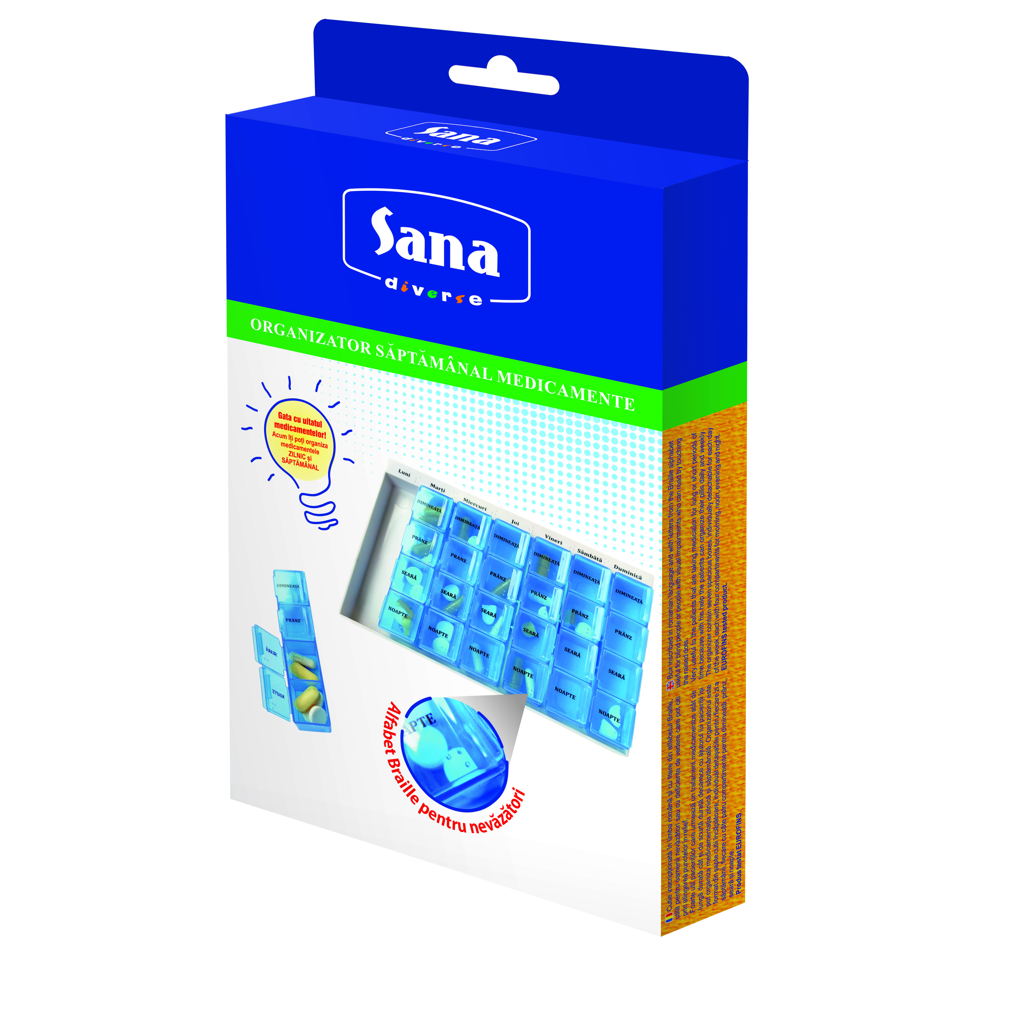 Organizator medicamente saptamanal, Sana