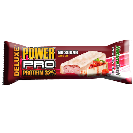 Baton energizant fara zahar cu 37% Proteina si Cheesecake cu capsuni