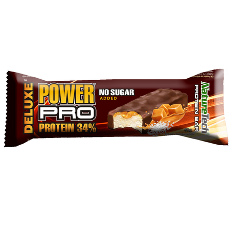 Baton energizant fara zahar cu 34% Proteine si Caramel sarat Power Pro