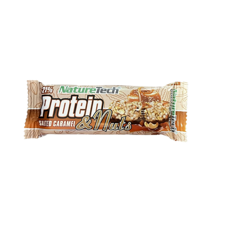 Baton energizant fara zahar cu 21% Proteine, Caramel sarat si Nuci