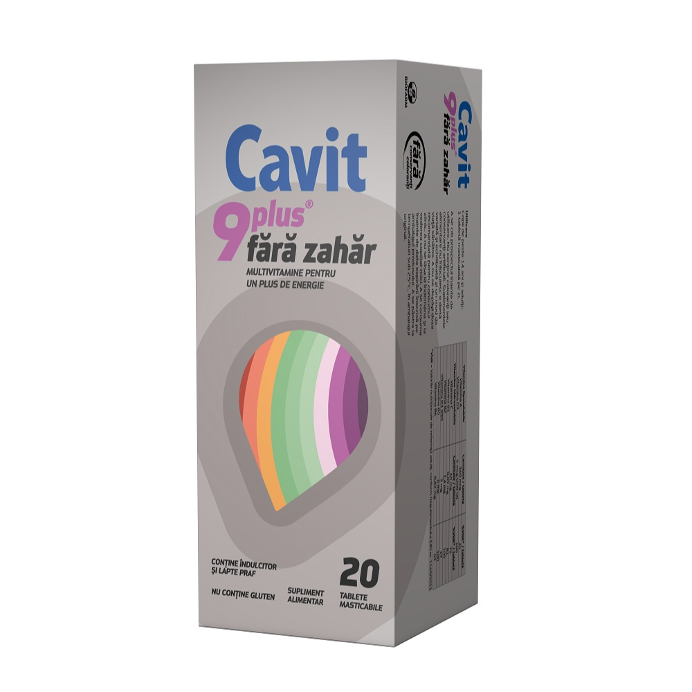 Cavit 9 Plus fara zahar, 20 tablete masticabile, Biofarm