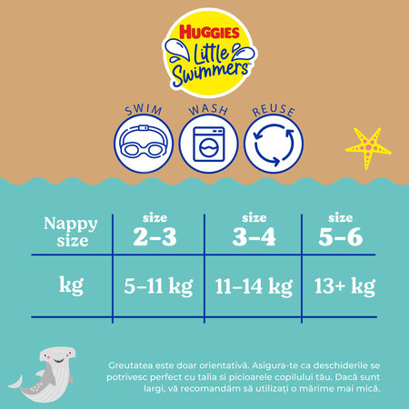Scutec pentru inot refolosibil Little Swimmers, Nr. 5 - 6, +13 kg, Undersea, 1 bucata, Huggies 801113