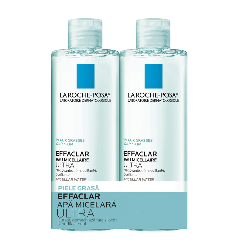 Pachet Apa Micelara pentru ten gras Effaclar Ultra, 2x400 ml, La Roche Posay