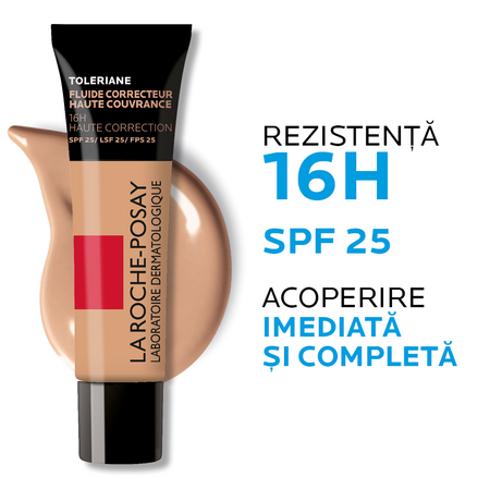 Fond de ten fluid corector SPF 25 pentru pielea sensibila Toleriane, Nuanta 10, 30 ml, La Roche Posay 552662