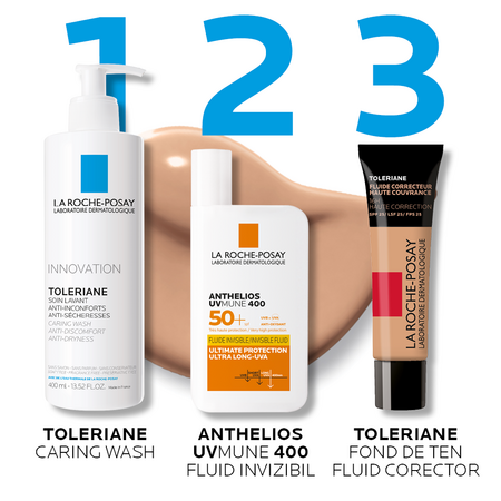 Fond de ten fluid corector SPF 25 pentru pielea sensibila Toleriane, Nuanta 10, 30 ml, La Roche Posay 552664