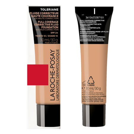 Fond de ten fluid corector SPF 25 pentru pielea sensibila Toleriane, Nuanta 10, 30 ml, La Roche Posay 552657