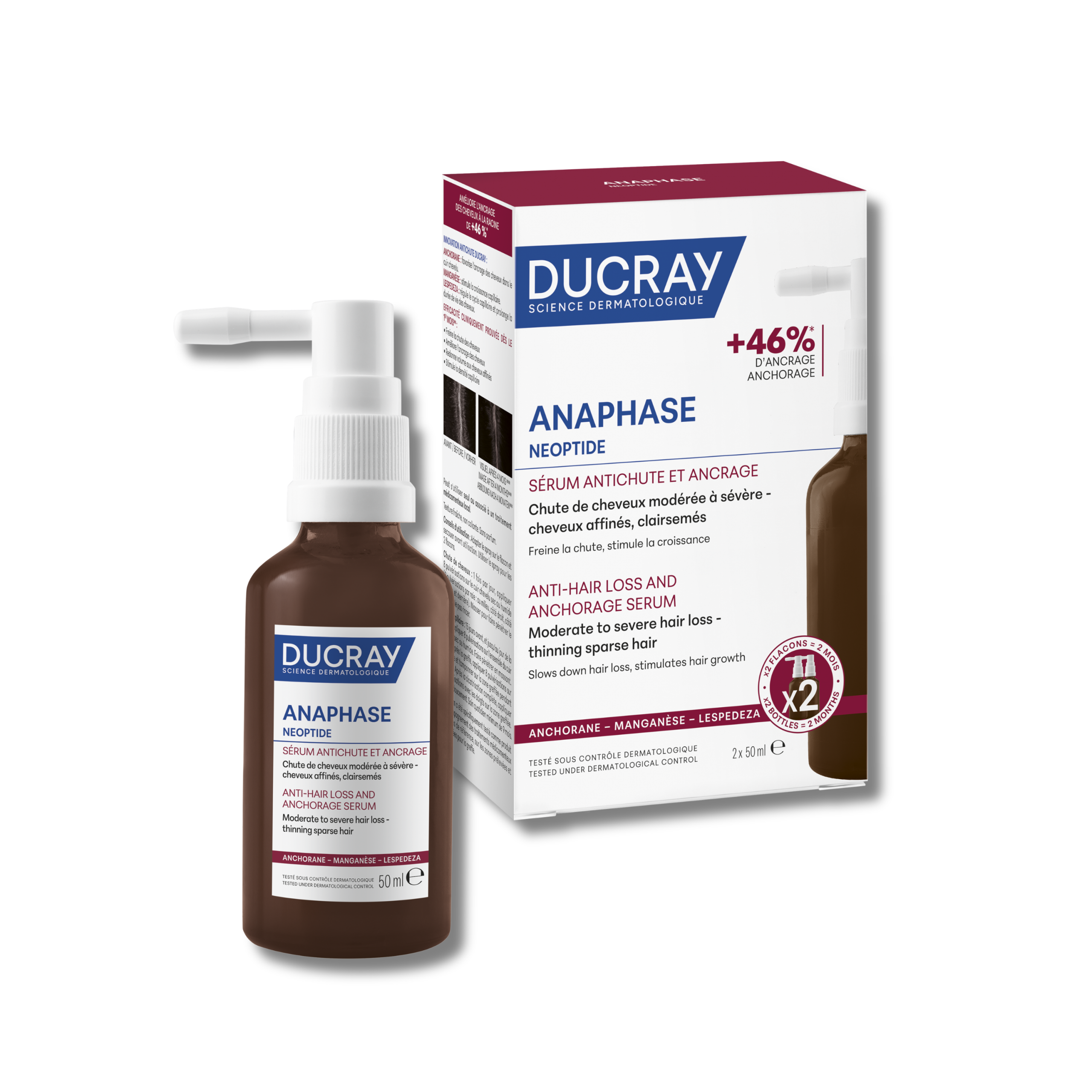 Ser anti-caderea parului si fortifierea radacinilor Anaphase Neoptide, 2 x 50 ml, Ducray