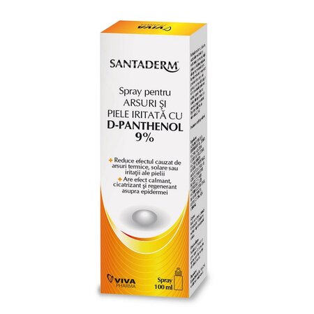 Spray pentru arsuri si piele iritata cu Phantenol 9% Santaderm, 100 ml