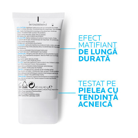 Crema de fata hidratanta matifianta pentru ten gras cu tendinta acneica Effaclar Mat, 40 ml, La Roche-Posay 559256