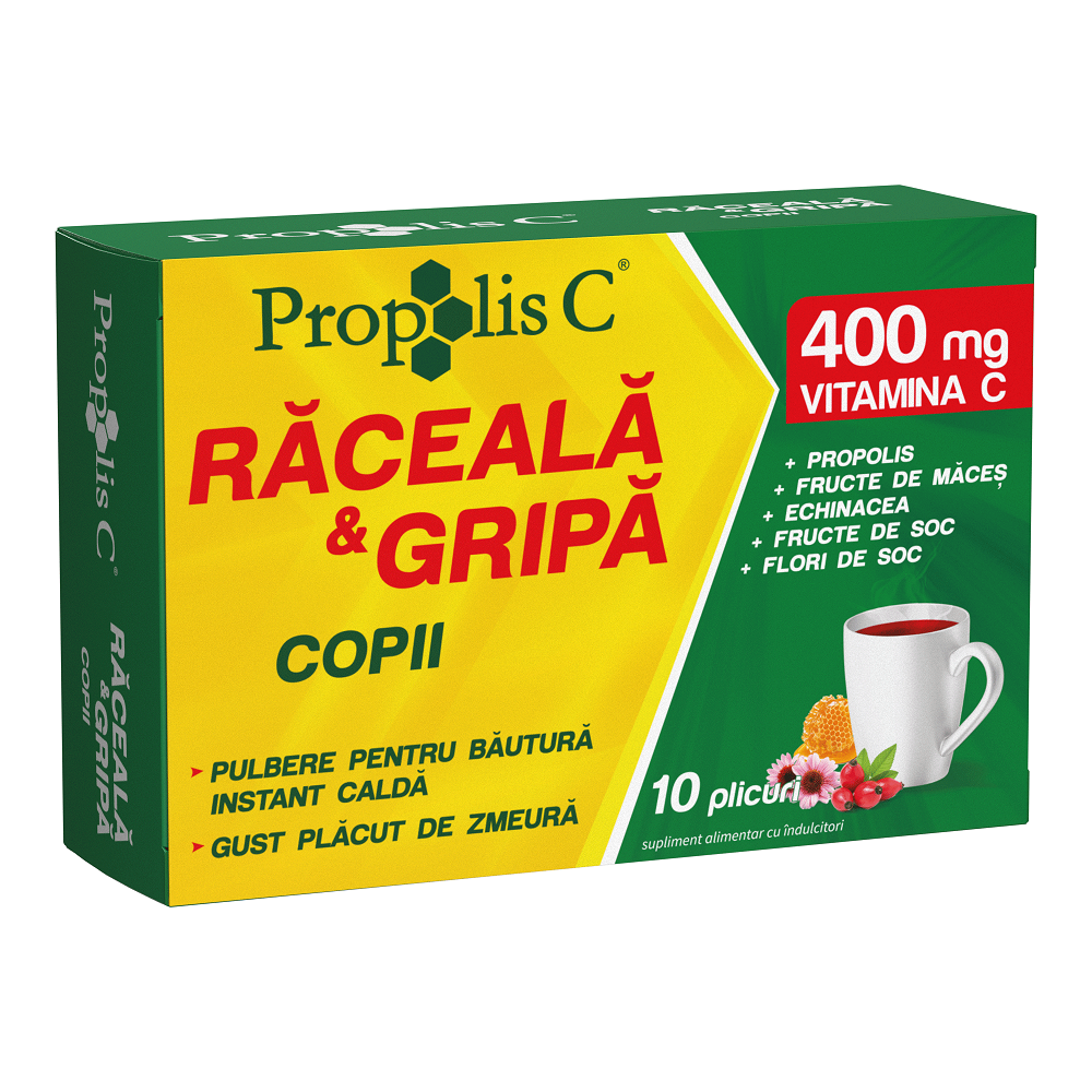 Propolis C raceala si gripa copii, Zmeura, 10 plicuri, Fiterman Pharma