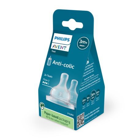 Tetina anti-colici Philips Avent, 3 luni+, debit 3, 2 bucati, SCY763/02, Philips