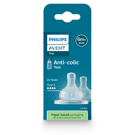 Tetina anti-colici, 6 luni+, debit 4, 2 bucati, SCY764/02, Philips 723685