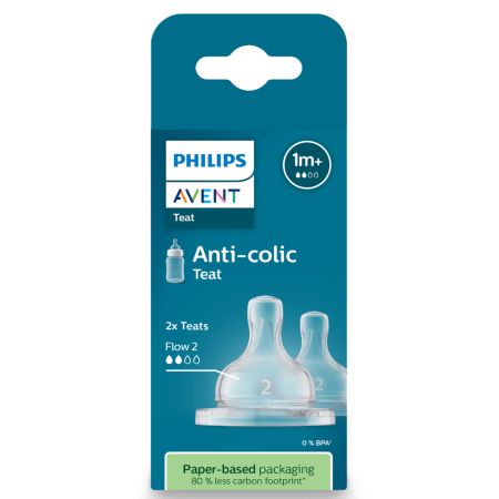 Tetina anti-colici Philips Avent, 1 luna+, debit 2, 2 bucati, SCY762/02, Philips