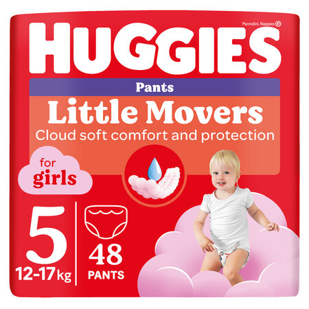 Scutece Little Movers Pants Girl, Nr. 5, 12-17 kg, 48 bucati, Huggies 801175