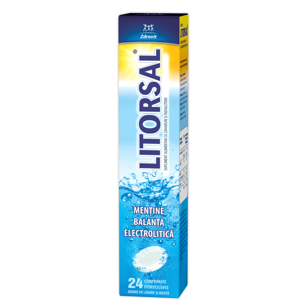 Litorsal cu aroma de lamaie si menta, 24 comprimate efervescente, Zdrovit