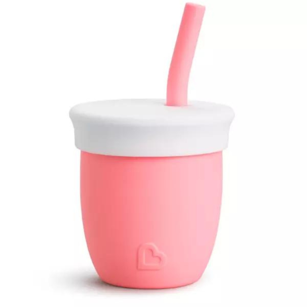 Canuta din silicon cu pai C'est Silicone, +6 luni, 118 ml, Coral, Munchkin