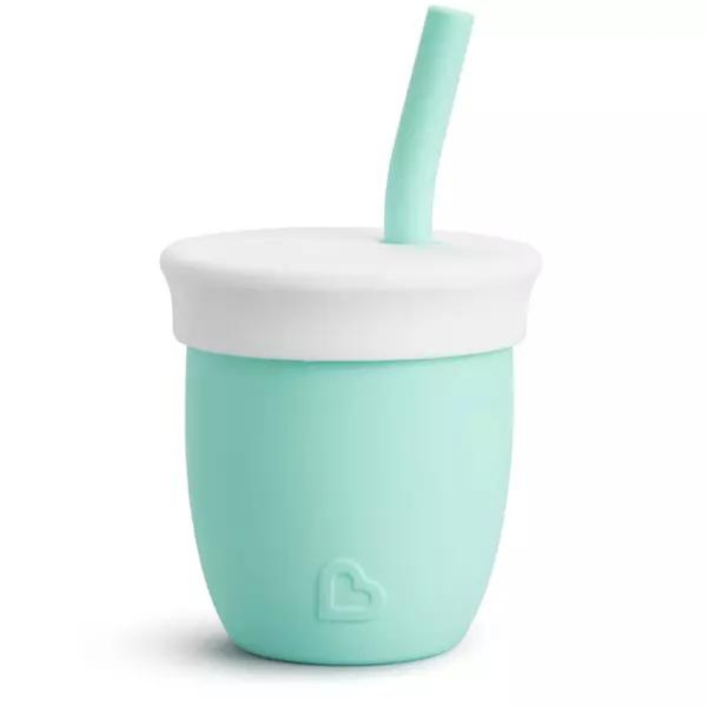 Canuta din silicon cu pai C'est Silicone, +6 luni, 118 ml, Mint, Munchkin