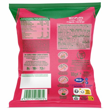 Snack Bio din cereale cu capsuni, 8 luni+, 18 g, Hero 713998