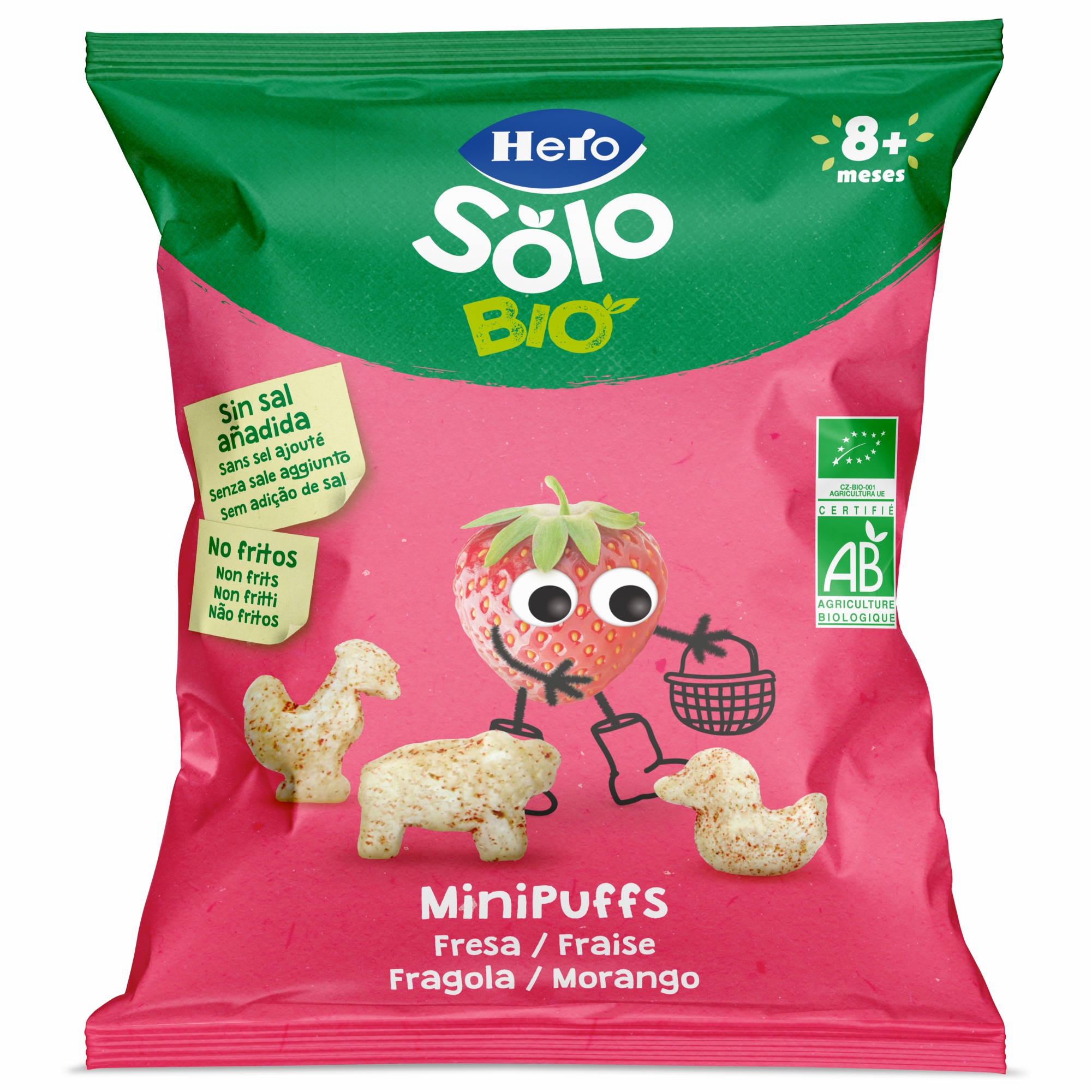 Snack Bio din cereale cu capsuni, 8 luni+, 18 g, Hero