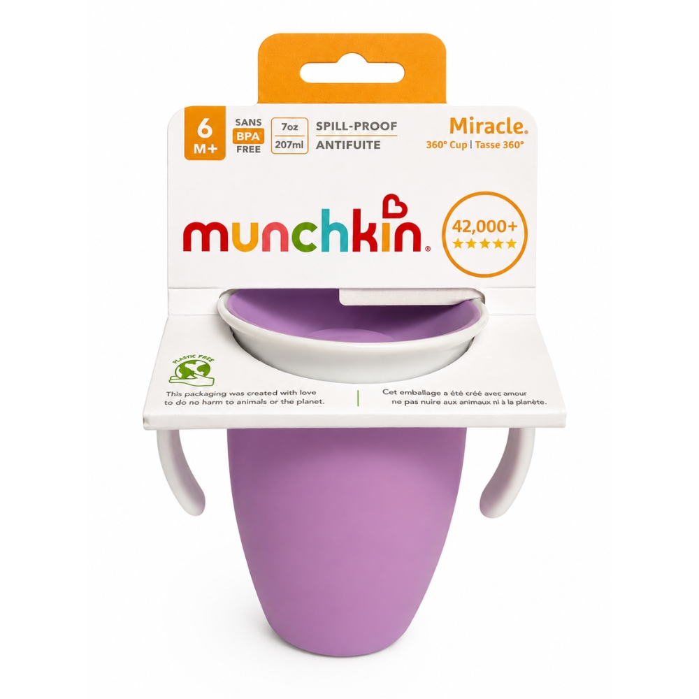Cana de anternament cu manere Miracle 360, +6 luni, Purple, 207 ml, Munchkin