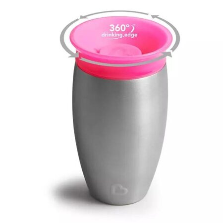 Cana de antrenament Miracle 360 Stainless Steel, +12 luni, Pink, 296 ml, Munchkin 554459