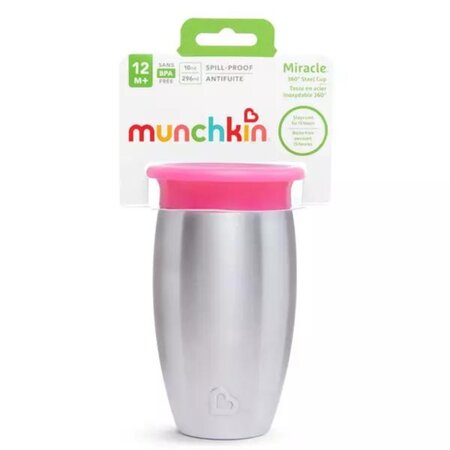 Cana de antrenament Miracle 360 Stainless Steel, +12 luni, Pink, 296 ml, Munchkin 554456