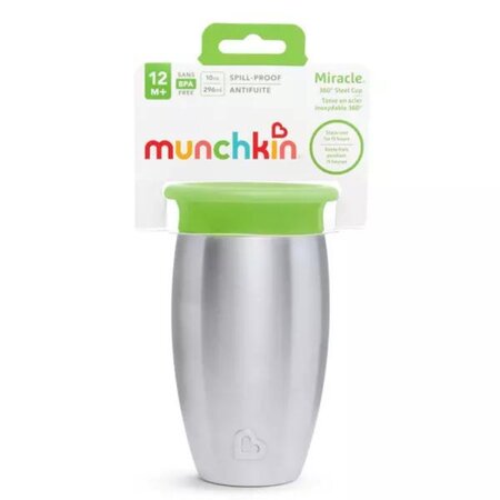 Cana de antrenament Miracle 360 Stainless Steel, +12 luni, Green, 296 ml, Munchkin 554468