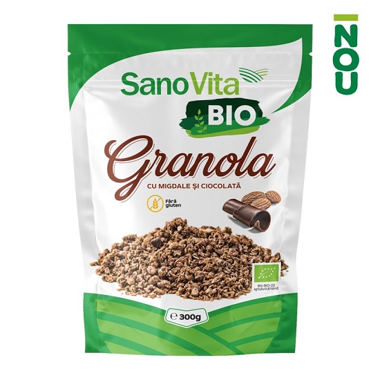 Granola cu migdale si ciocolata Bio, 300 gr, Sanovita