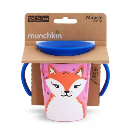Cana de atrenament cu manere Miracle 360 Wildlove, +6 luni, Red Fox, 177 ml, Munchkin 554584