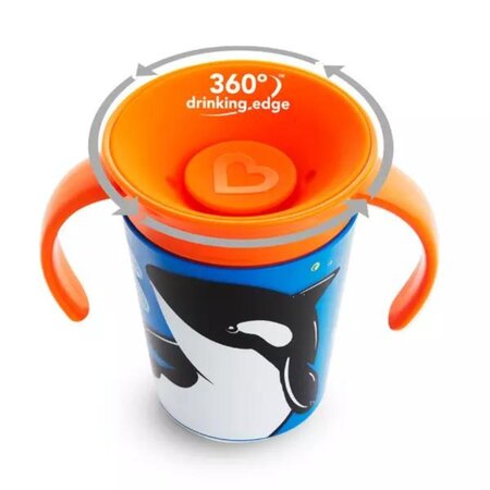 Cana de atrenament cu manere Miracle 360 Wildlove, +6 luni, Orca Whale, 177 ml, Munchkin 554602