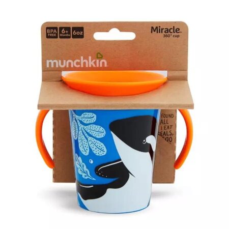Cana de atrenament cu manere Miracle 360 Wildlove, +6 luni, Orca Whale, 177 ml, Munchkin 554605