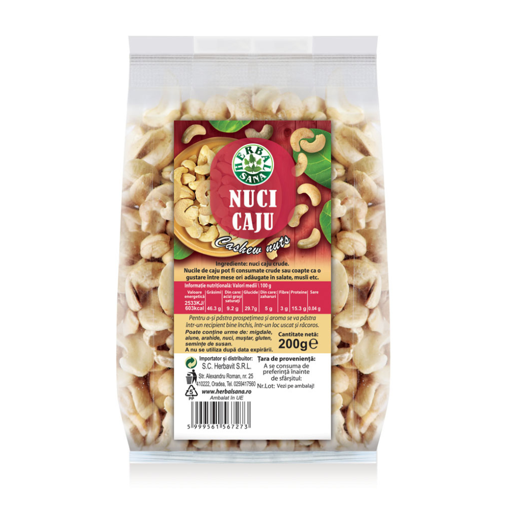 Nuci caju crude, 200 g, Herbal Sana