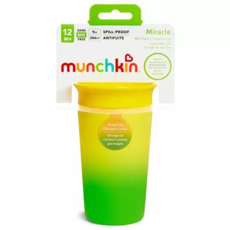 Cana de antrenament Miracle 360 Colour Change, +12 luni, Yellow, 266 ml, Munchkin 554773