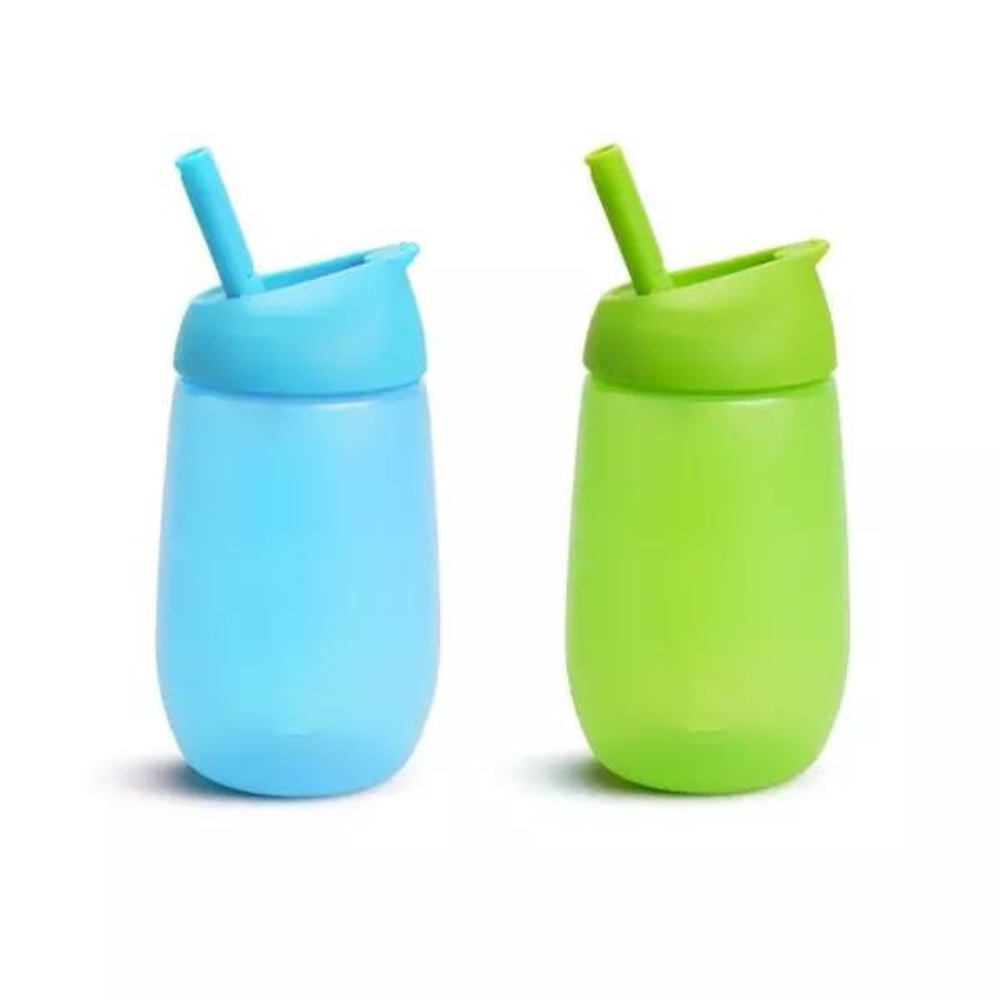 Set 2 Cani de tranzitie cu pai Simple Clean, +12 luni, Green-Blue, 2x296 ml, Munchkin